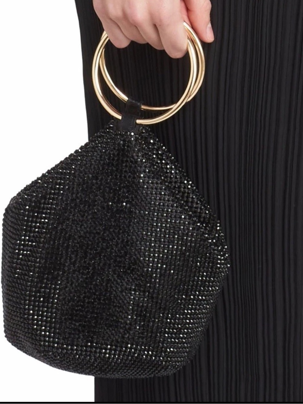 Olga Berg Ellie Black Rhinestone Crystal Mesh Bangle Handle Bag Evening